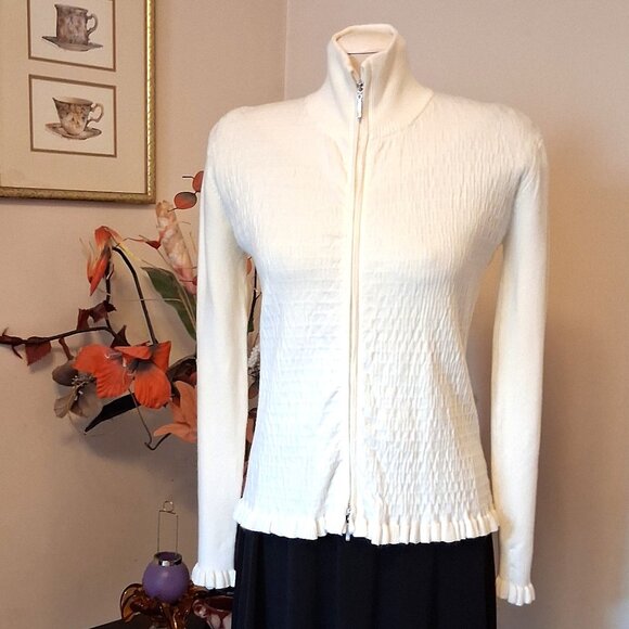 NWT White Knit Zip-Up Long Sleeves Cardigan Knitwear Ladies Sweater - Picture 5 of 6
